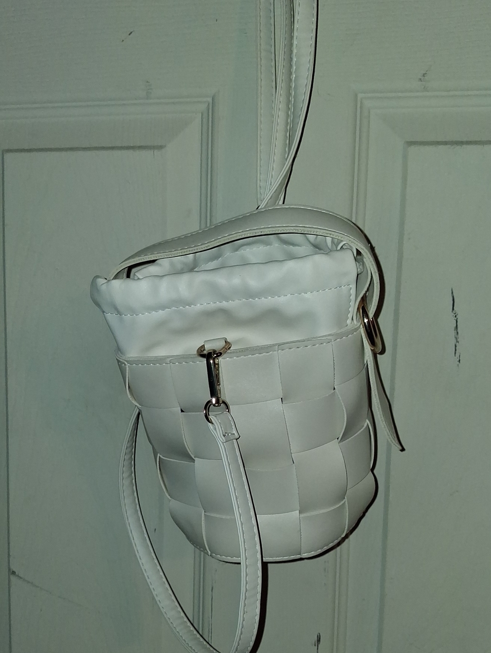 White Woven Crossbody Bag - Minimal Women’s Shoulder Bag